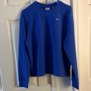 Puma Blue Textured Long Sleeve Crew Boulder Golf Crewneck NWT